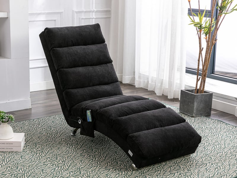 Canapé 1 place, chaise longue fixe avec vibrations douces et poches de rangement latérales, noir - Conforama B