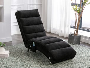 Canapé 1 place, chaise longue fixe avec vibrations douces et poches de rangement latérales, noir