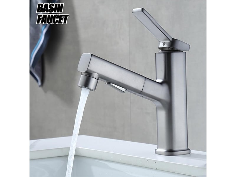  Robinet de salle de bain, trois modes d'eau (jet, jet, fontaine), pulvérisateur extractible (gris) - cc005314zls CC005314ZLS - Conforama D