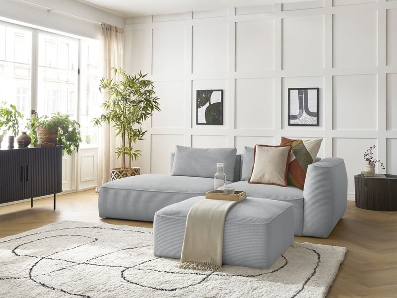  Bobochic canapé droit fixe 3 places leopold velours côtelé avec pouf gris clair  accoudoir droit LEOPOLD - Conforama B