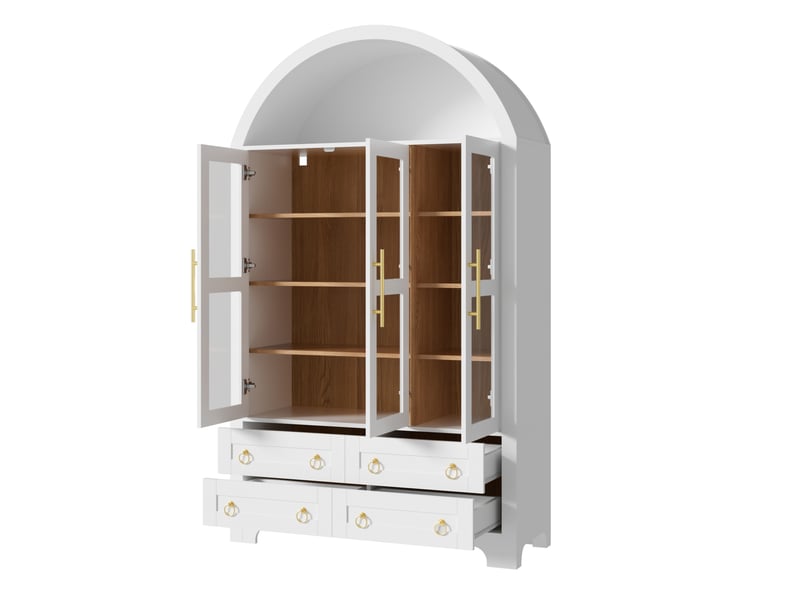 Buffet haut 3 portes vitrées, 4 tiroirs et niche ouverte 110x40x185 cm blanc - Conforama D