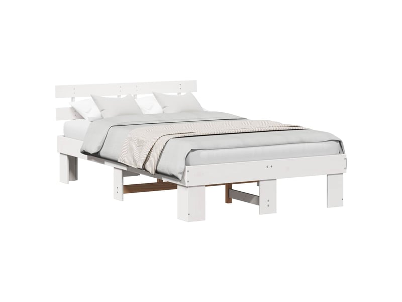  Lit double- lit adulte -  cadre de lit avec tête de lit blanc 120 x 190 cm pin massif  - Conforama A
