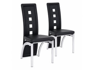 Lot de 2 chaises de salle à manger h 102 cm, chaise cuisine, dossier géométrique, design contemporain, métal argenté, pu noir