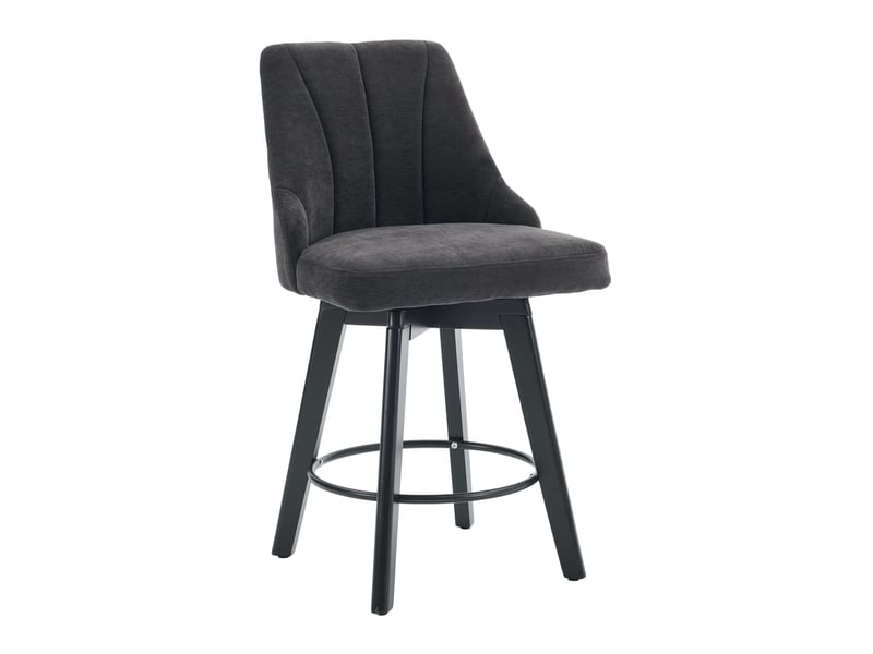  Tabouret de bar pivotant à 360° avec dossier rembourré et repose-pieds, en chenille gris  - Conforama A