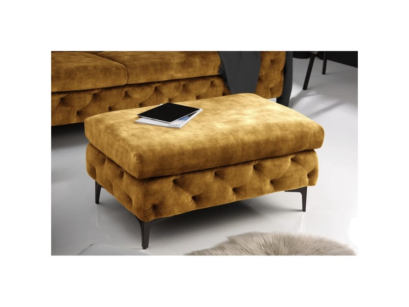 Pouf velena jaune moutarde capitonné – pouf baroque en velours avec pieds métal noirs  - Conforama B