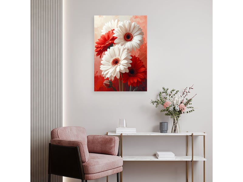 Tableau moderne, gerberas blancs et rouges dans une composition décorative 80x120 1312611156 - Conforama B