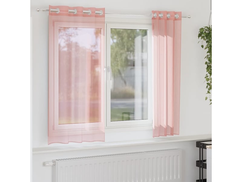 Lot de 2 rideaux en voile, voilages avec œillets rose 140x140 cm cf44397 - Conforama B