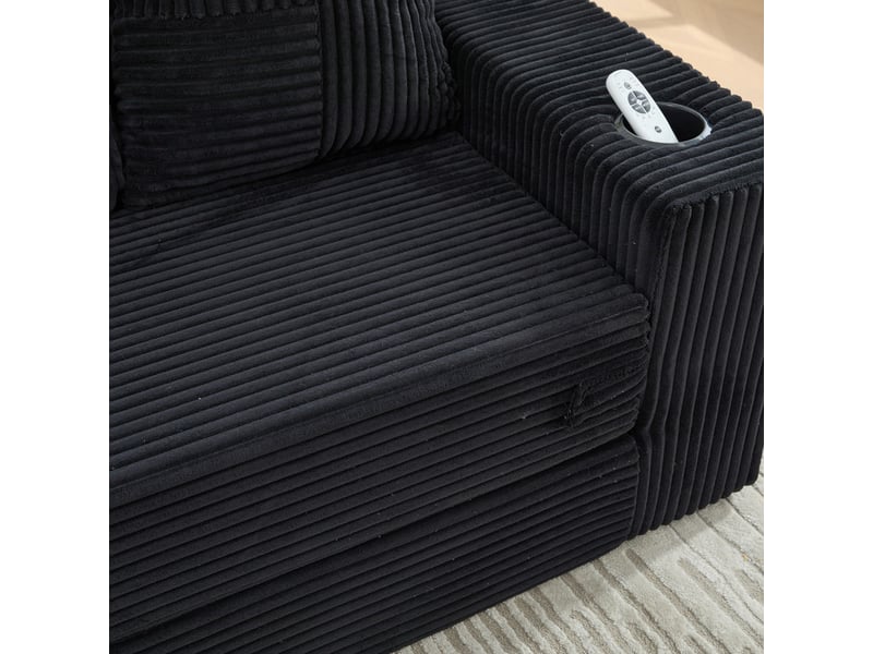  Canape droit 3 places, sans structure rigide en velours côtelé, porte-gobelets et poches, 172 × 87 × 64 cm, noir YXY-0915-1 - Conforama E