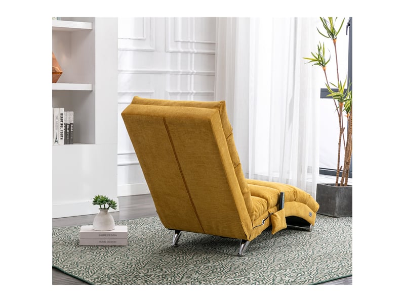  Chaise longue de massage tcqpz fixe 148 x 55 x 84 cm avec vibration douce, poche latérale, lin jaune  - Conforama C