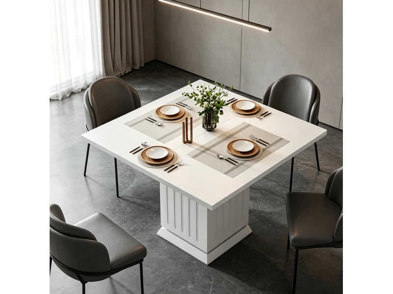 Table de salle à manger carrée blanche 90 x 90 cm pour 4 personnes, pratique pour vos repas quotidiens - Conforama D