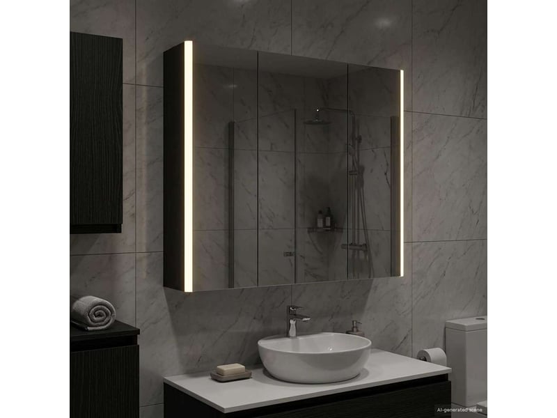  Armoire miroir salle de bain, meuble de rangement chêne noir 73.5x15.5x70 cm  - Conforama D