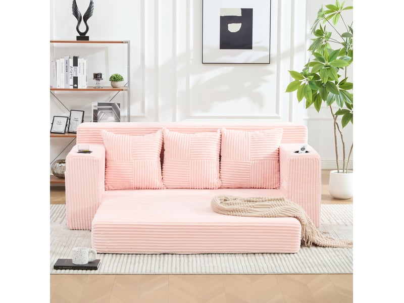  Canapé modulaire modenvie 3 places 172 x 87 x 64 cm rose en velours côtelé avec rangements  - Conforama E