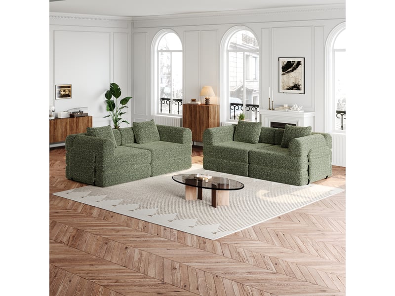 Canapé nuage 4 places modulable, tissu chenille respirant beige, assise rembourrée double couche, mousse à haute élasticité, pouf non inclus beige - Conforama B
