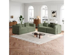 Canapé nuage 4 places modulable, tissu chenille respirant beige, assise rembourrée double couche, mousse à haute élasticité, pouf non inclus beige