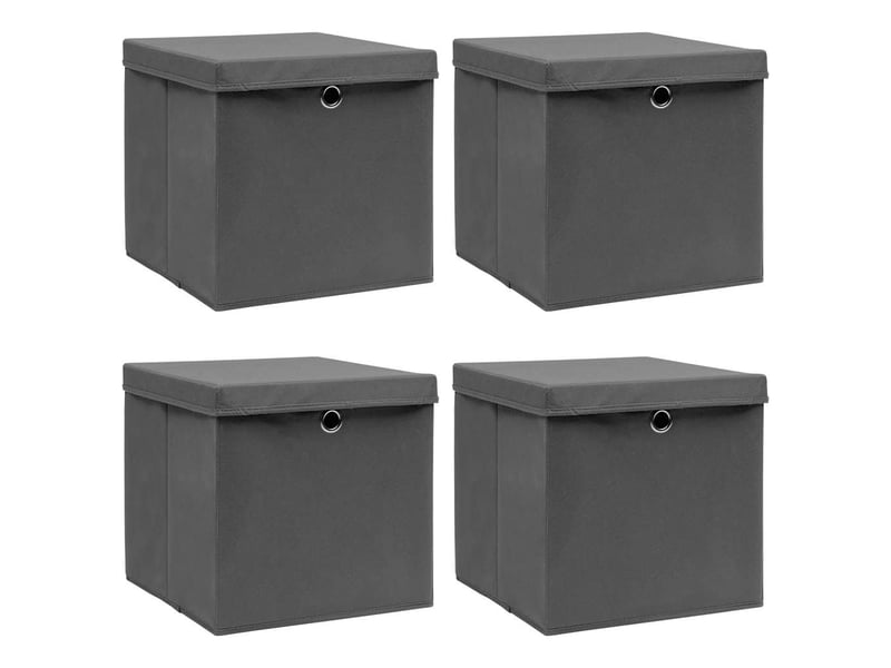  Boîtes de rangement avec couvercle 4 pcs gris 32x32x32 cm tissu  - Conforama B