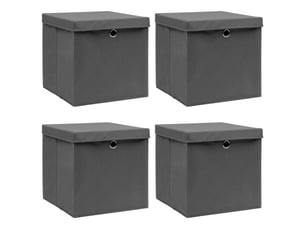 Boîtes de rangement avec couvercle 4 pcs gris 32x32x32 cm tissu
