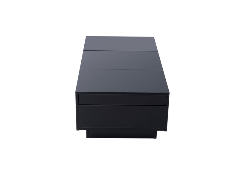  Table basse moderne noire laquée brillante avec tiroirs et compartiment coulissant – table rectangulaire de salon offrant un grand espace de rangement, un design élégant et une surface facile d'entretien  - Conforama E