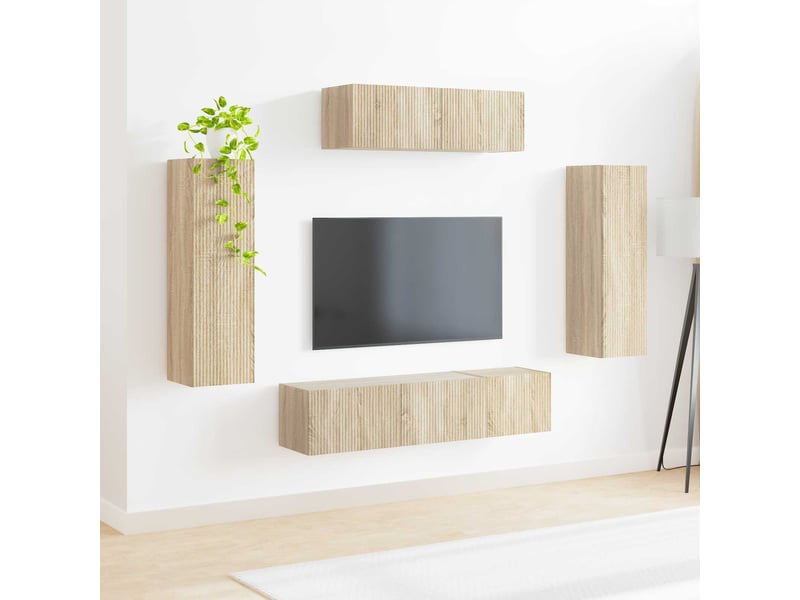  Meuble tv - banc tv - meuble de rangement 5 pcs chêne sonoma  - Conforama D