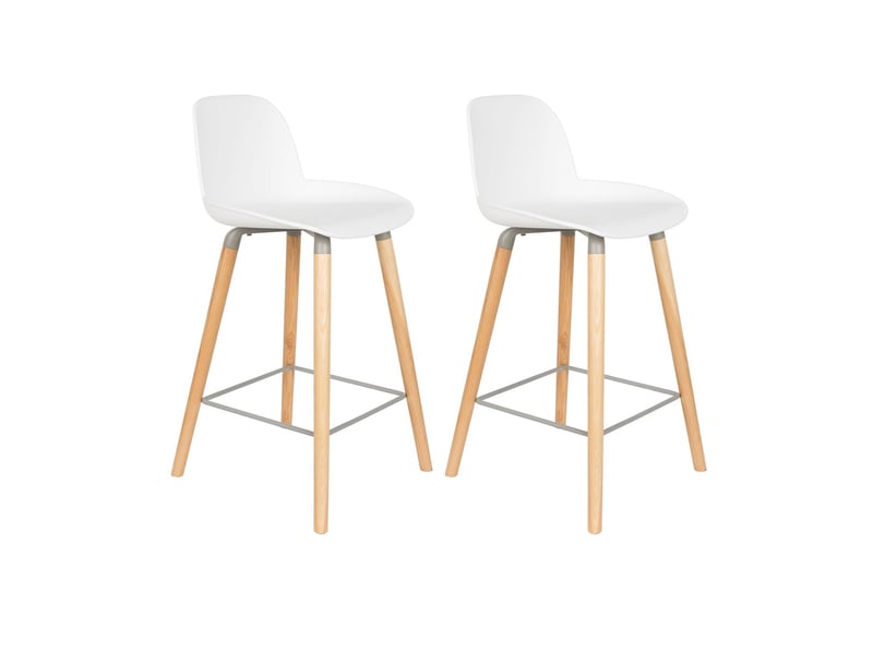  Lot de 2 tabourets de bar h65 cm blanc et pieds naturels - kuip  - Conforama A