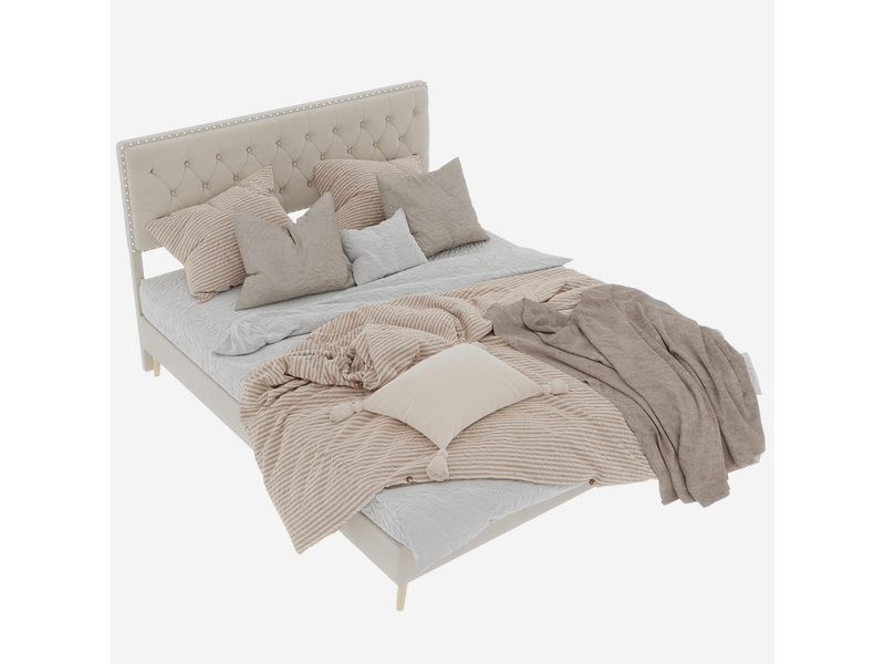  Lit adulte 140 x 200 cm, lit double, avec tête de lit moelleuse et sommier, velours beige, sans matelas  - Conforama A