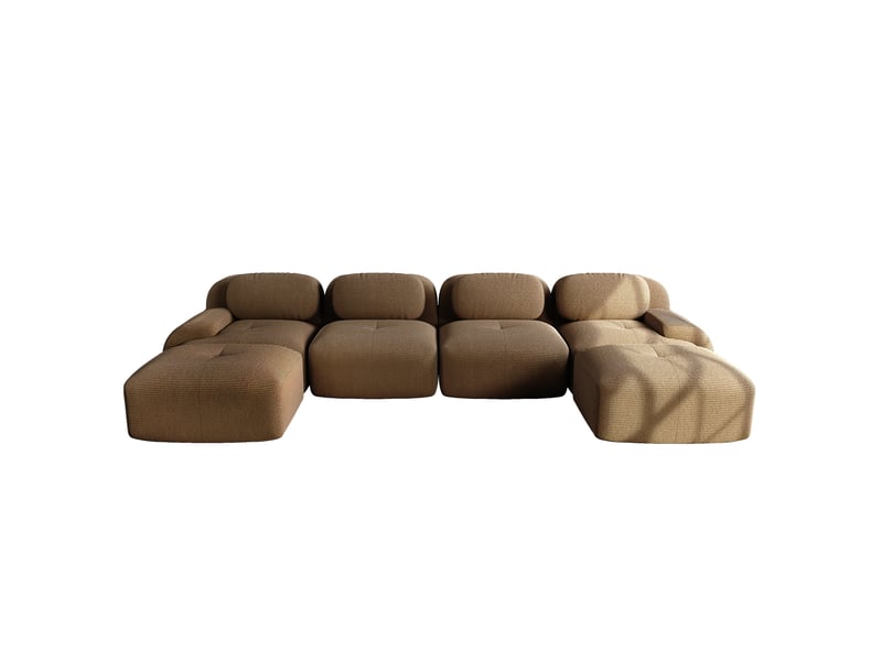  Canapé d'angle modulable 6 places en velours côtelé marron, sans montage, 388x178x70 cm  - Conforama A
