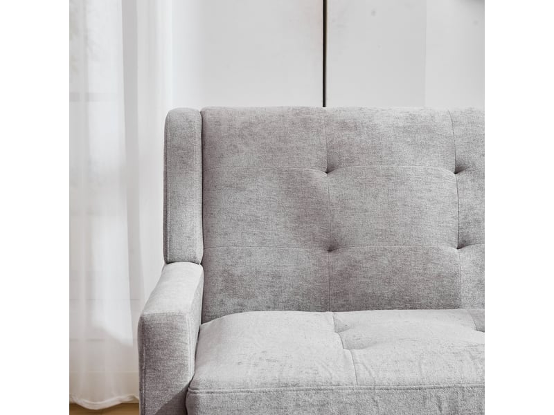 Lot 2 fauteuils gris clair 1+2 places, mousse haute densité, tissu doux durable, pieds bois massif avec patins, salon et bureau - Conforama E