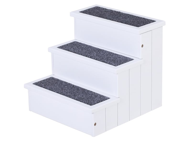 Escalier 3 marches 40,5 x 44,5 x 38 cm – blanc – rangement intégré et tapis antidérapant