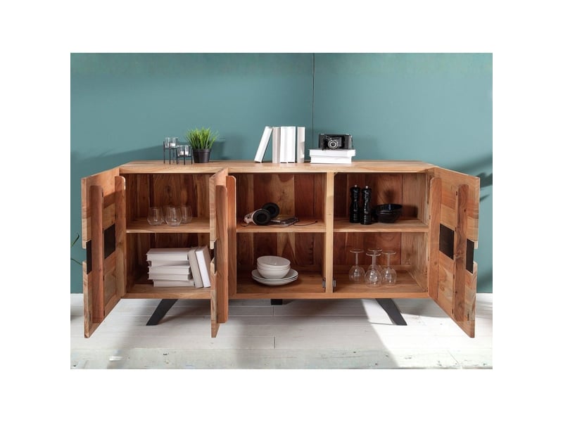 Buffet orkan 150 cm en bois massif d'acacia verni – 3 portes et 6 niches - Conforama E