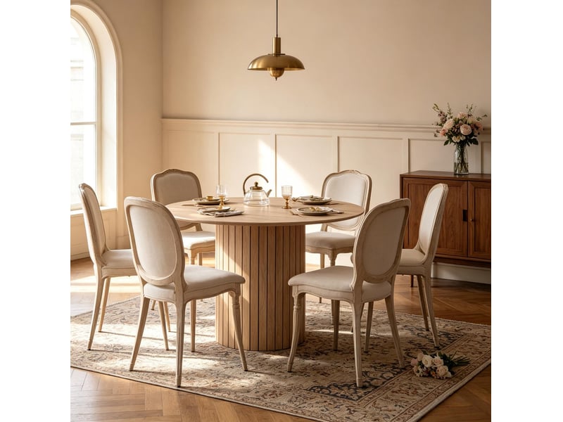 Table de salle à manger ronde 4 à 6 personnes avec pied cylindrique minimaliste en bois brun clair diamètre 120 cm - Conforama B