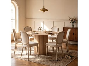Table de salle à manger ronde 4 à 6 personnes avec pied cylindrique minimaliste en bois brun clair diamètre 120 cm