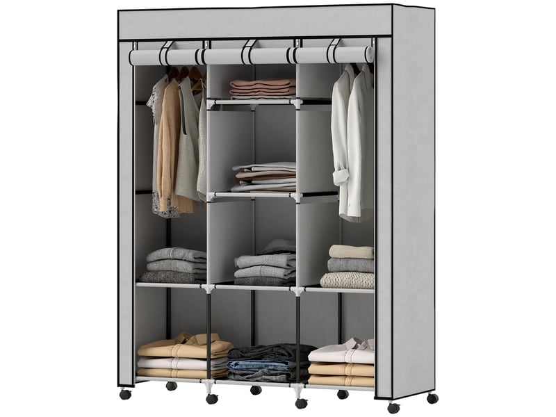  Armoire à plusieurs compartiments de rangement – 8 étagères, 2 tringles – tissu non tissé gris, 125 x 43 x 162,5 cm, gris  - Conforama B