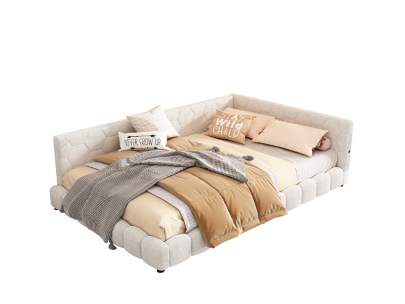  Lit banquette 140 x 200 cm blanc avec éclairage led 16 couleurs, usb et usb-c  - Conforama A