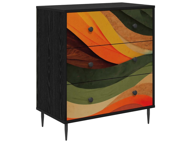  Commode chambre, meuble de rangement bonn impression vagues rétro 66 x 36,5 x 76 cm  - Conforama A