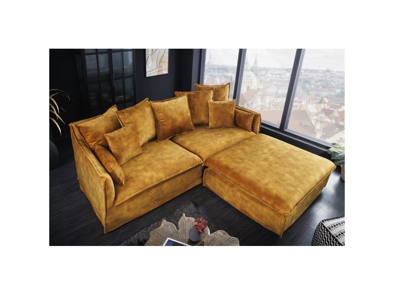  Canapé d'angle kalia – jaune moutarde – 4 places – angle réversible – en velours – contemporain  - Conforama B