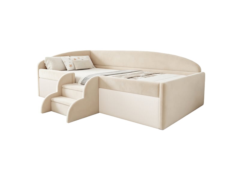  Lit simple rembourré 90x190 cm coloris beige velours  - Conforama A