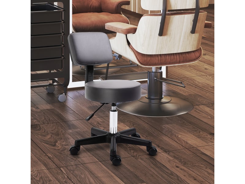  Tabouret de salon réglable en hauteur avec assise ergonomique pivotant à 360 degrés équipé de 5 roulettes et d'un revêtement synthétique gris  - Conforama B