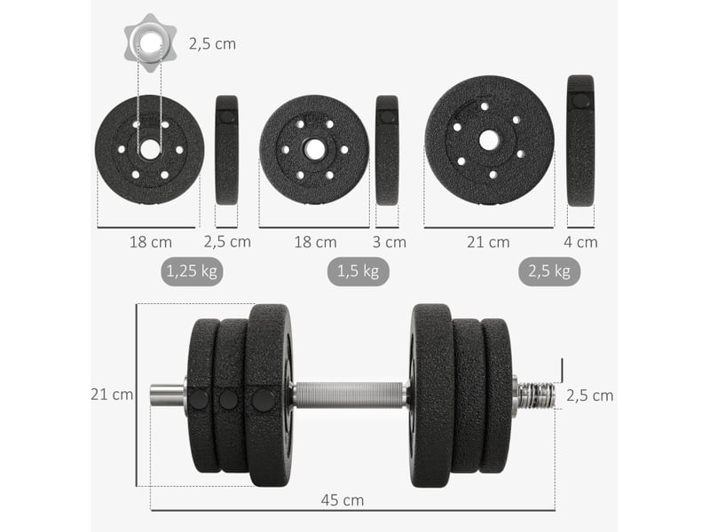  Set d'haltères réglables 25 kg 45x21x21 cm – noir – disques amovibles et poignées antidérapantes pratiques  - Conforama C