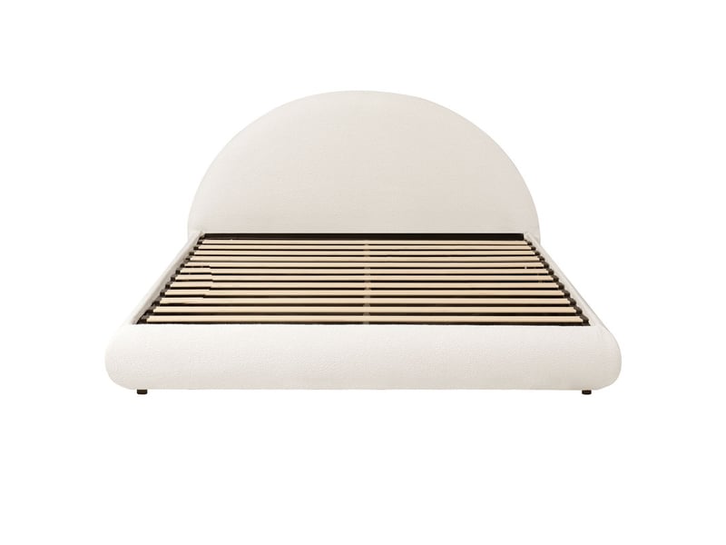 Lit coffre hydraulique 180x200 cm, lit double, tête de lit bouclé blanc, grand espace de rangement  - Conforama A