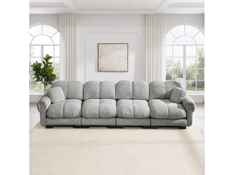 Canapé modulable modenvie 4 places en chenille gris clair 330 x 86 x 90 cm - Conforama E