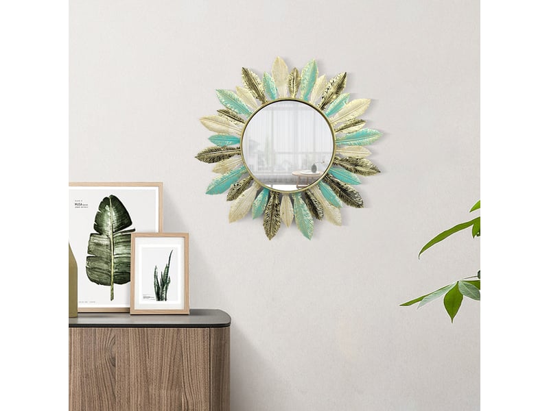  Miroir mural en fer forgé motif plume – miroir mural de style européen – décoration bohème pour salons et bureaux – 41 cm  - Conforama C