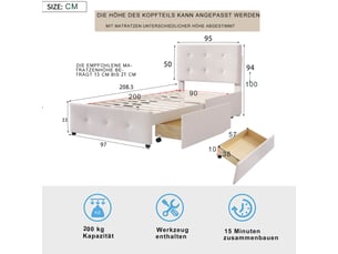 Lit simple 90x200 cm coloris beige