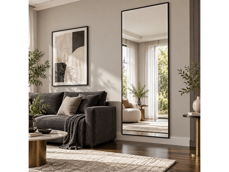  Miroir complet rectangulaire 180 × 80 cm, miroir de sol sur pied avec support, miroir décoratif pour chambre à coucher, salle de bain, entrée, couloir, noir  - Conforama R