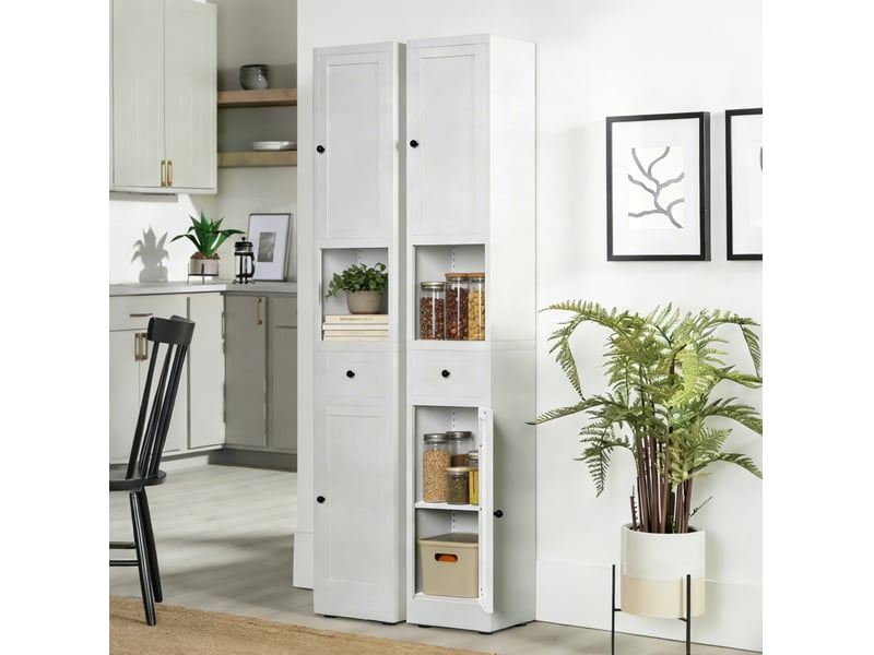 Armoire de salle de bain à 2 portes et 1 tiroir, 5 niveaux avec étagères réglables en métal blanc 30 × 30 × 180 cm - Conforama D