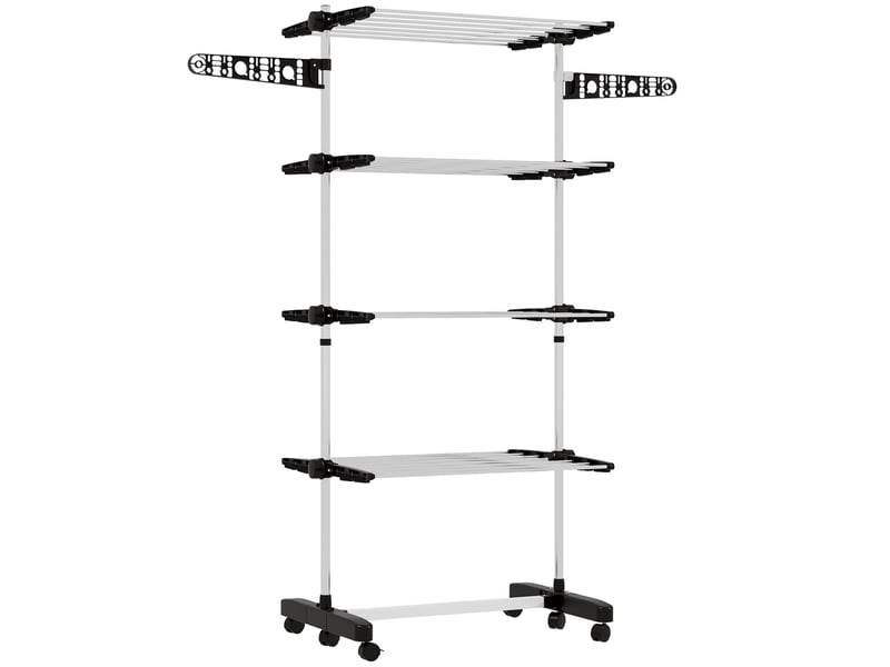  Séchoir à linge pliable avec ailettes latérales, pour une utilisation intérieure et extérieure, 142 x 55 x 172 cm, 4 niveaux, noir  - Conforama A