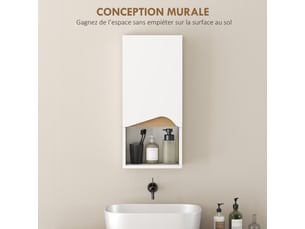 Armoire murale de salle de bain avec porte à fermeture douce, 30x17x67cm, étagère réglable et compartiment ouvert, blanc