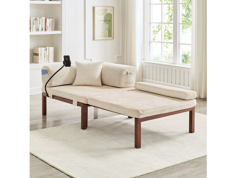 Lit banquette 1 place avec couchage gigogne coulissant et gain de place, sans matelas, en velours, beige  - Conforama B