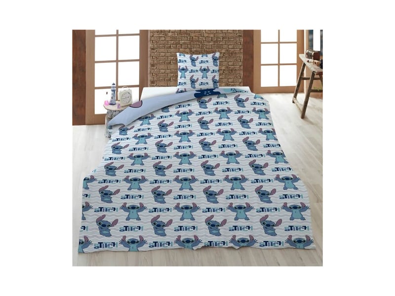  Housse de couette disney stitch – fleurs &amp; vagues – réversible – 140x200 cm + 65x65 cm – bleu  - Conforama C