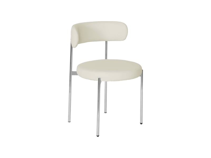  Lot de 2 chaises rondes vintage acier chromé et simili cuir blanc cassé - lola  - Conforama C