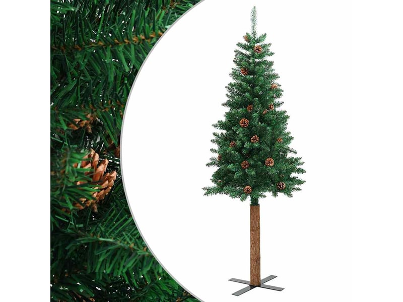  Sapin de noël - arbre de noël mince avec bois véritable et cônes vert 150cm pvc  - Conforama A