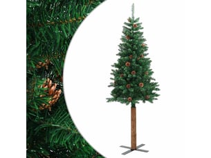 Sapin de noël - arbre de noël mince avec bois véritable et cônes vert 150cm pvc